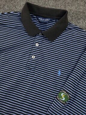Polo Golf Ralph Lauren Polo Shirt Large Pima Cotton Black Blue Stripe Glenmaura